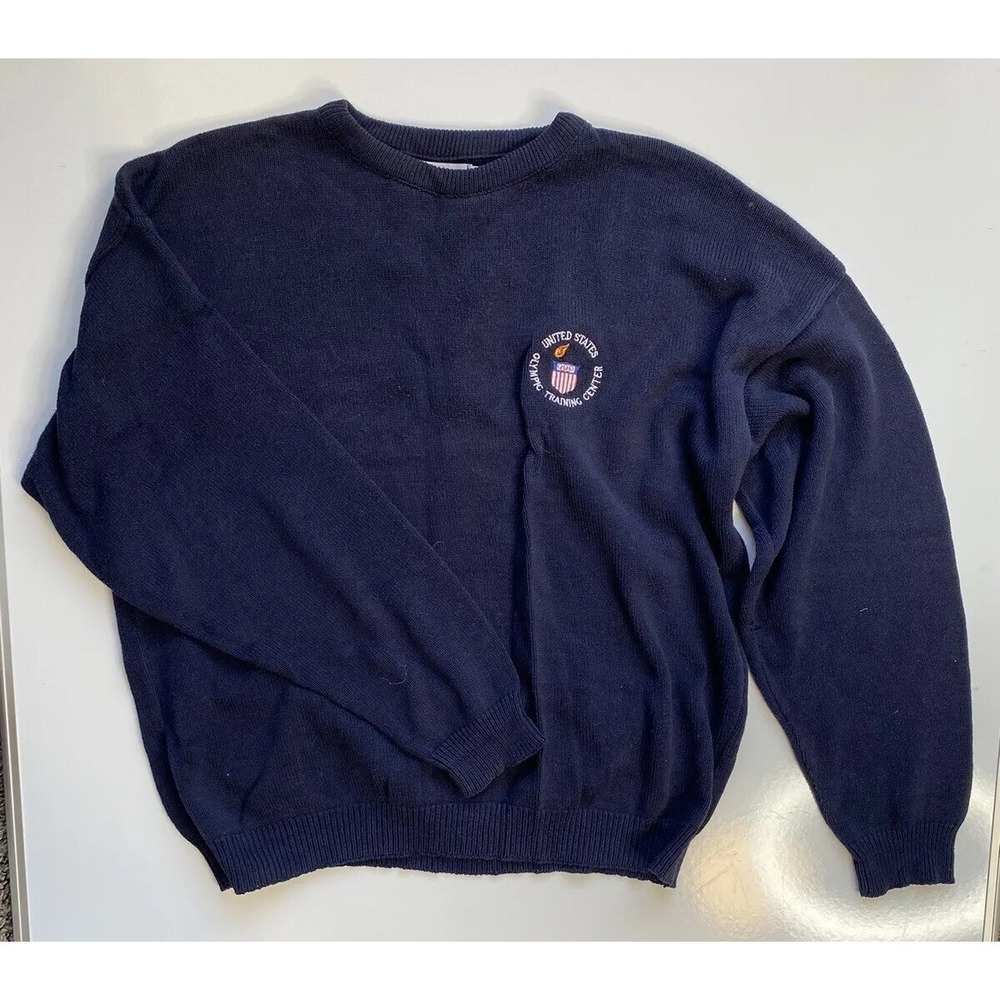 VTG 1980s Velva Sheen USA Olympic Training Center Sweater Navy Blue Men's Large